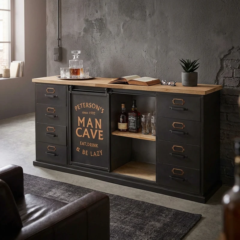 Madia Industrial in Acciaio Legno cm 164 5x40x74 5 - QUINTON