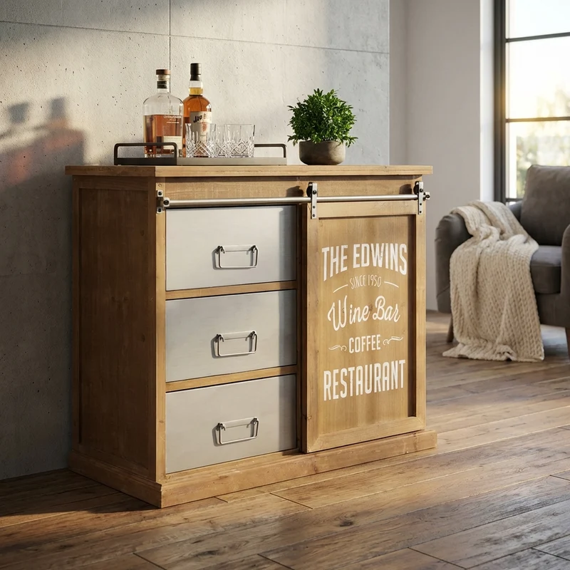 Madia per soggiorno Industrial in Legno Metallo cm 89x42 5x76 8 - MORTIMER