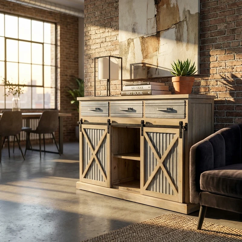Madia Industrial in Legno Metallo cm 113x39 5x81 - REGINALD