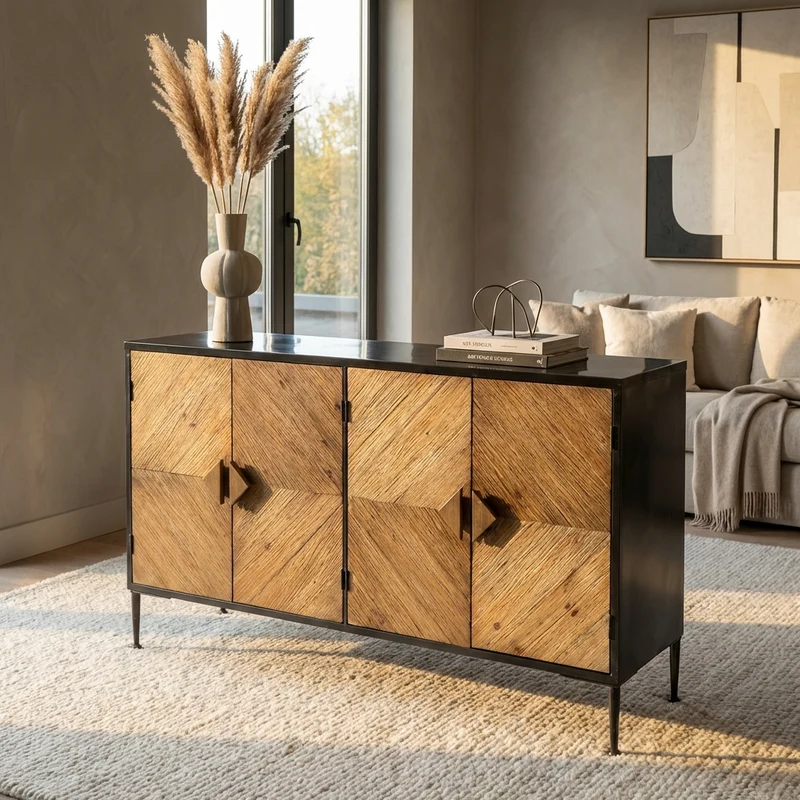 Madia Moderna a 4 ante in Legno Metallo cm 147x44x85 - IRVING