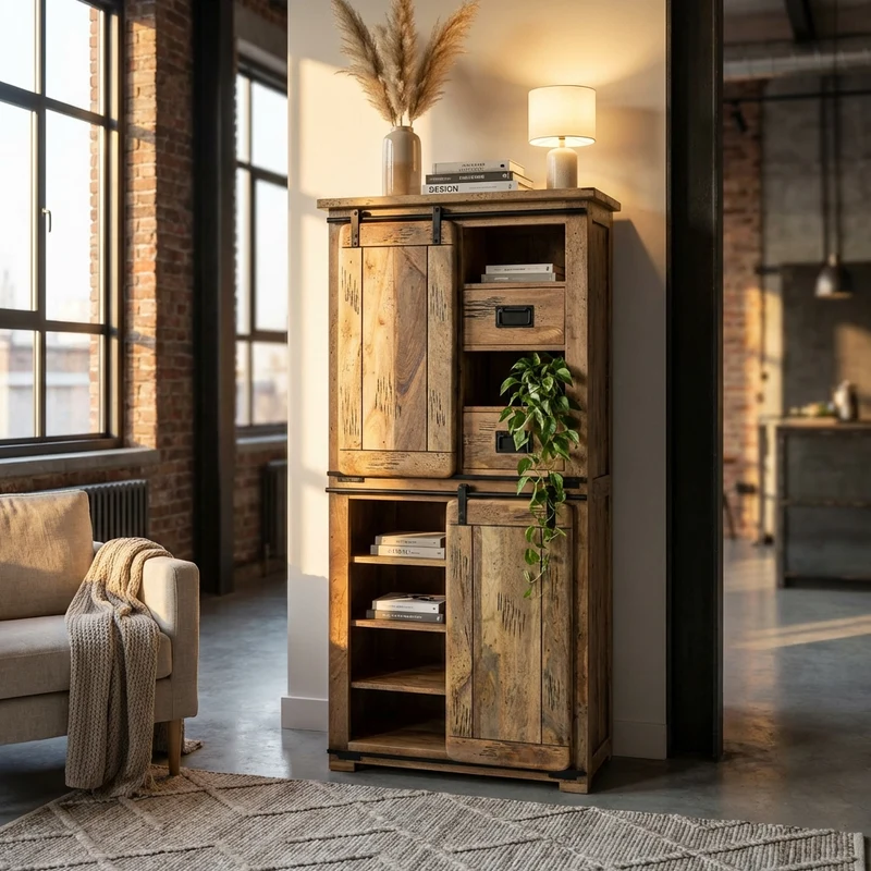 Credenza per soggiorno Industrial in Legno cm 80x40x180 - RICK