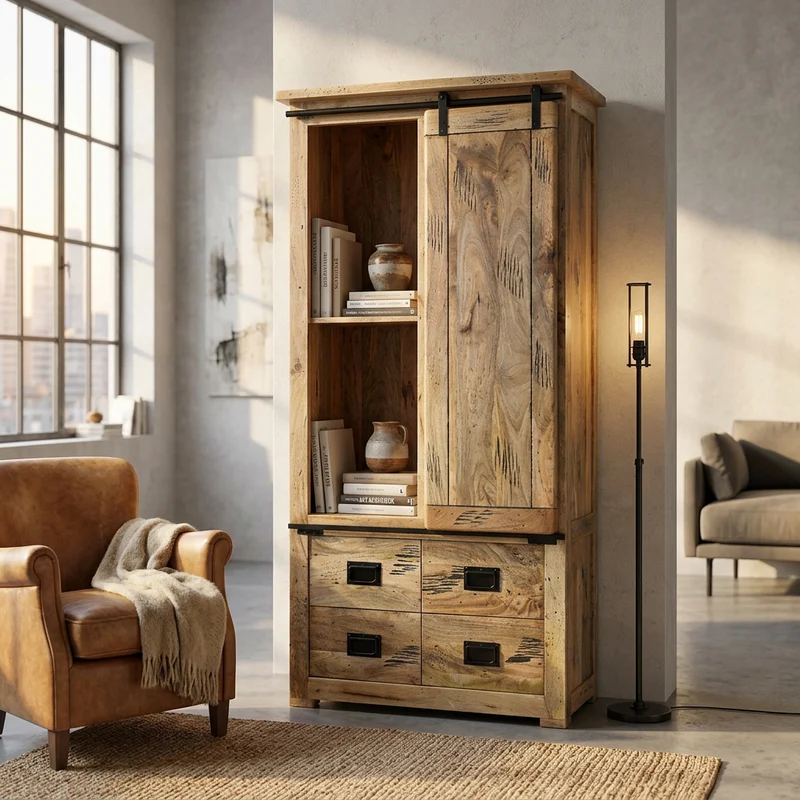 Credenza per soggiorno Industrial in Legno cm 90x45x180 - RICK