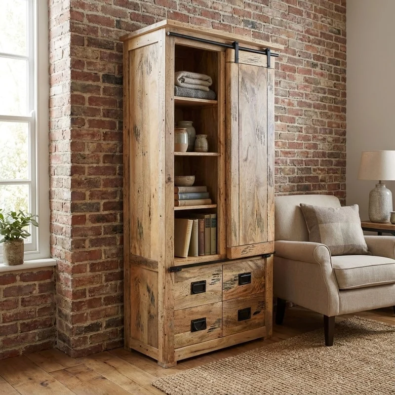 Credenza per soggiorno Industrial in Legno cm 90x45x180 - RICK