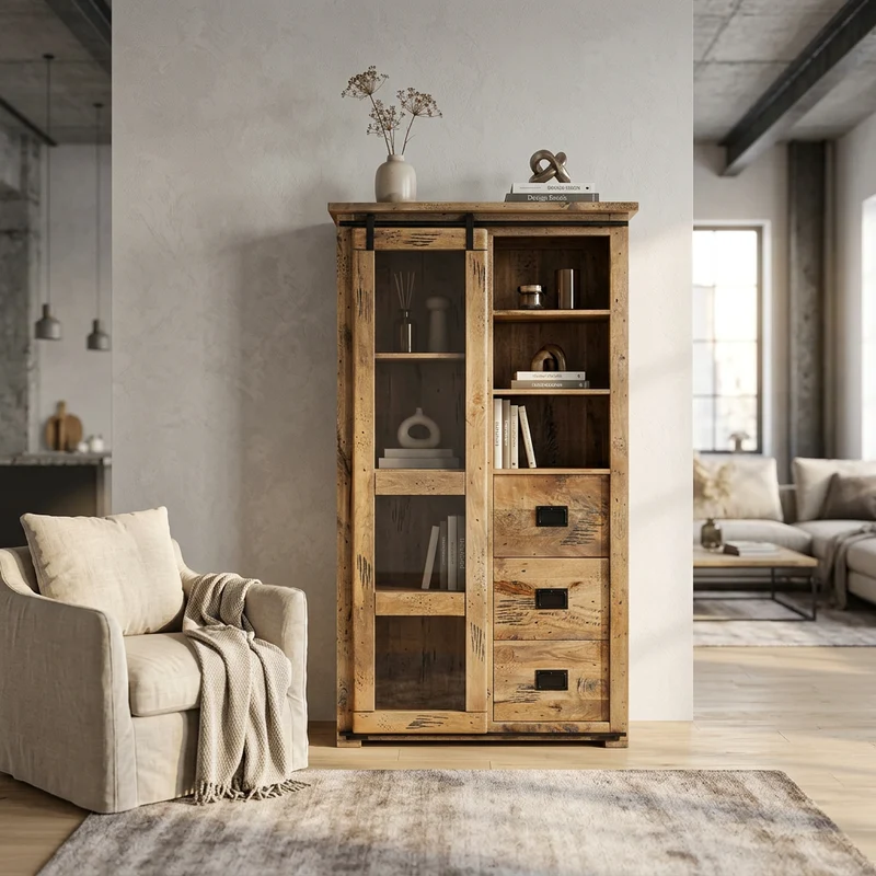 Credenza per soggiorno Industrial in Legno cm 100x48x180 - RICK