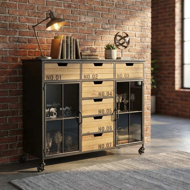 Madia Industrial in Acciaio Legno cm 98 5x38 5x84 - DORAN
