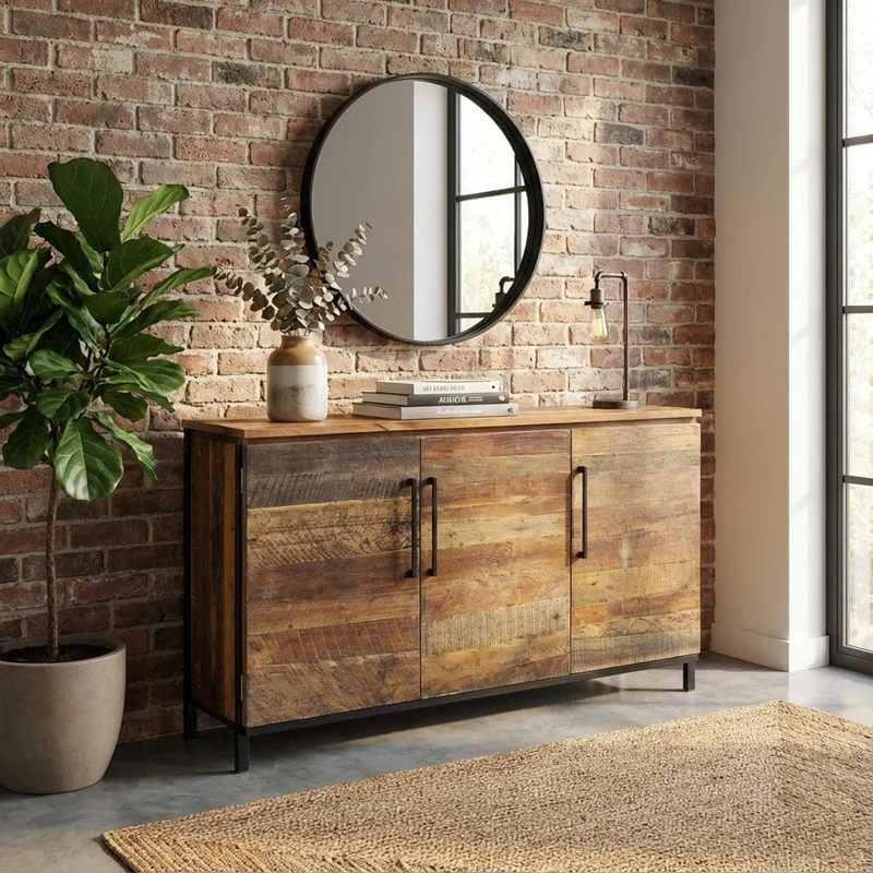 Madia Moderna con Tre Ante in Legno Metallo cm 150x40x86 - DARWIN