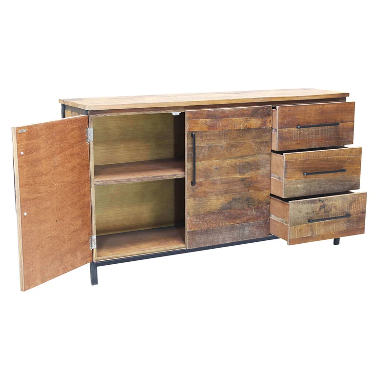 Madia con due ante e tre cassetti in Legno Metallo cm 150x40x86 - DARWIN