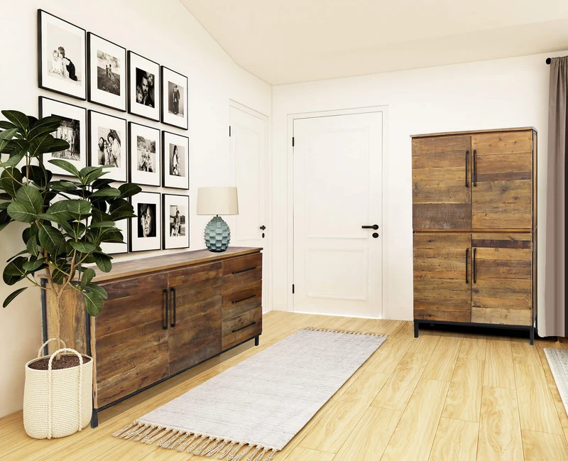 Madia con due ante e tre cassetti in Legno Metallo cm 150x40x86 - DARWIN