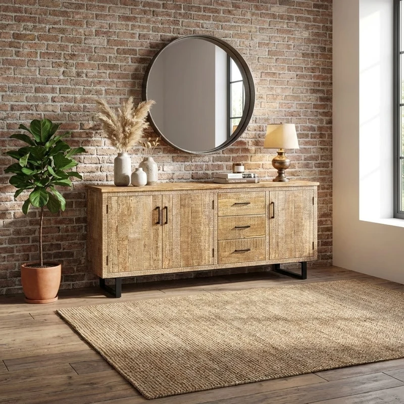 Madia a tre ante e tre cassetti in Legno Metallo cm 200x45x83 - MARTIE