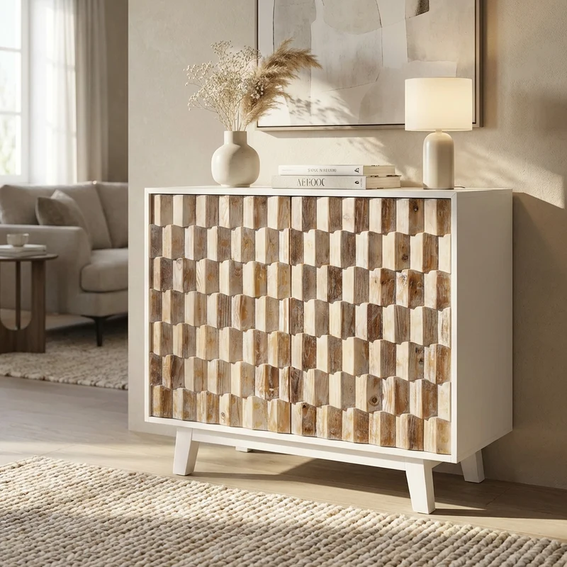 Madia a due ante con decoro in Legno cm 90x50x89 - ART
