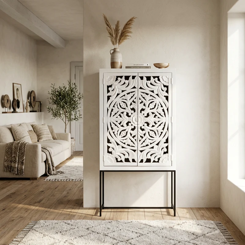 Credenza con decoro 2 ante in Legno Metallo cm 90x40x176 - KONNOR