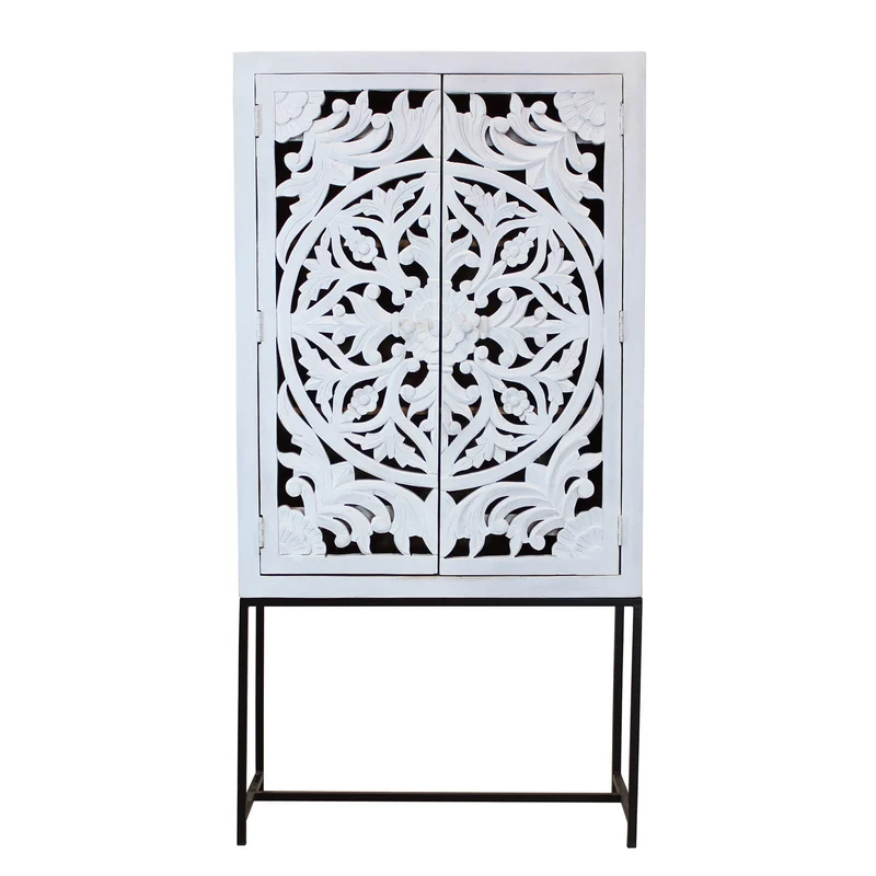 Credenza con decoro 2 ante in Legno Metallo cm 90x40x176 - KONNOR