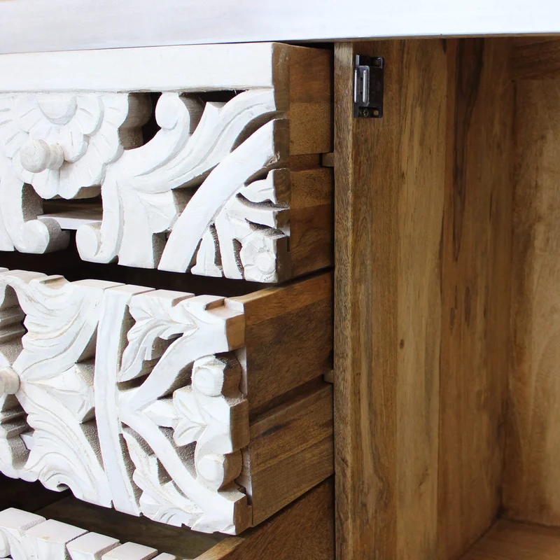 Madia con decoro 2 ante 3 cassetti in Legno Metallo cm 150x40x80 - KONNOR