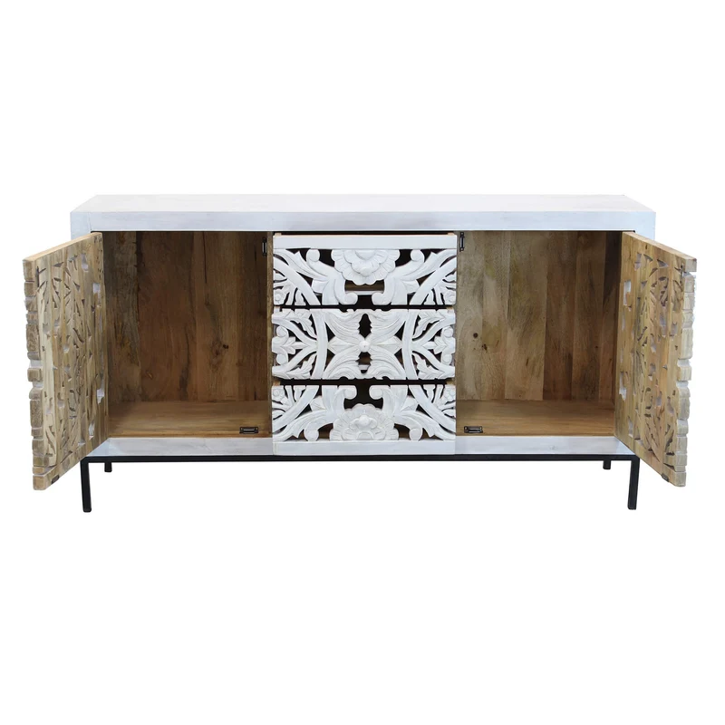 Madia con decoro 2 ante 3 cassetti in Legno Metallo cm 150x40x80 - KONNOR
