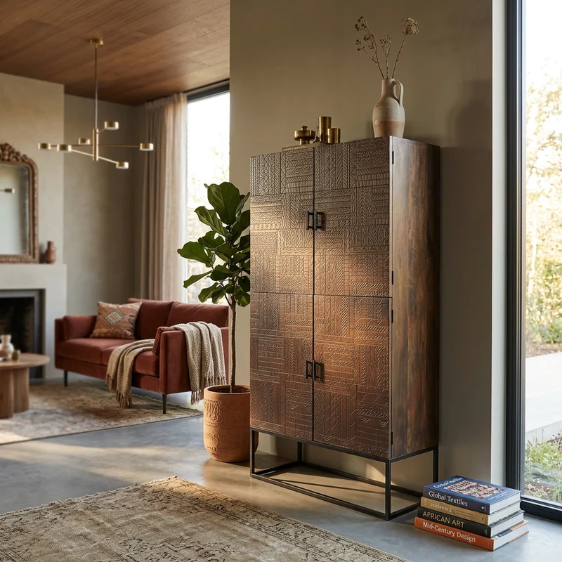 Credenza con decoro 4 ante in Legno Metallo cm 96x46x182 - BONIFACE