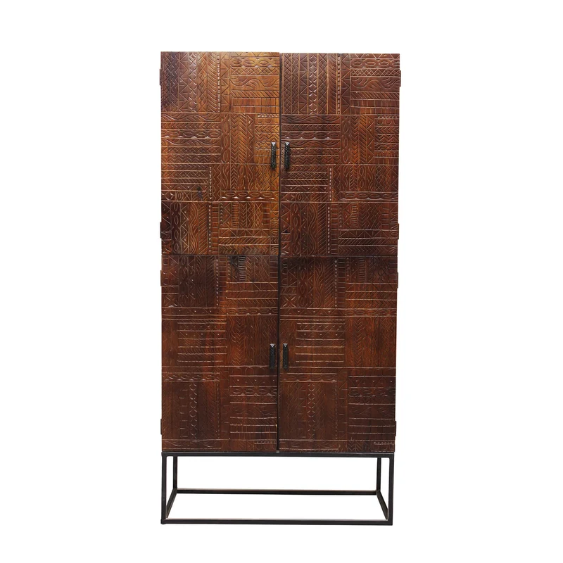 Credenza con decoro 4 ante in Legno Metallo cm 96x46x182 - BONIFACE