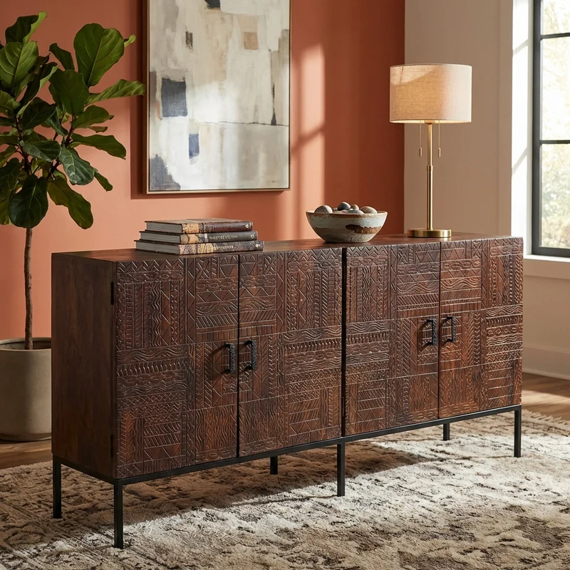 Madia con decoro 4 ante in Legno Metallo cm 180x40x85 - BRODY