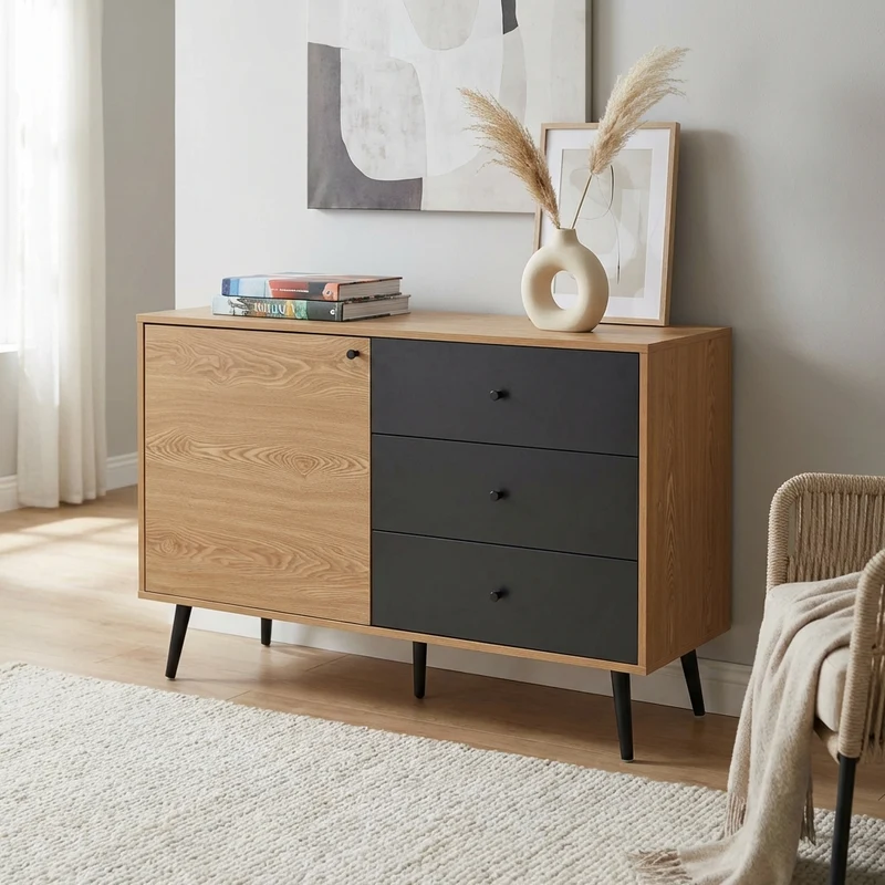 Madia Moderna 1 anta e 3 cassetti in Legno Composito cm 118x39 5x76 - FELIX