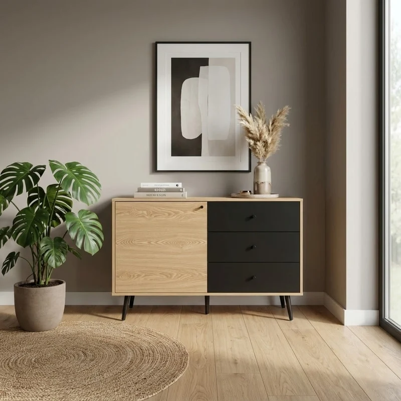 Madia Moderna 1 anta e 3 cassetti in Legno Composito cm 118x39 5x76 - FELIX