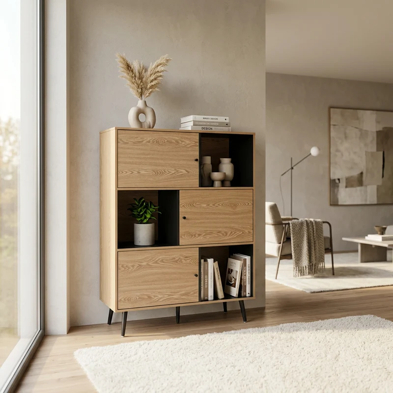 Credenza Moderna con 6 vani in Legno Composito cm 100x39 5x135 - QUANAH