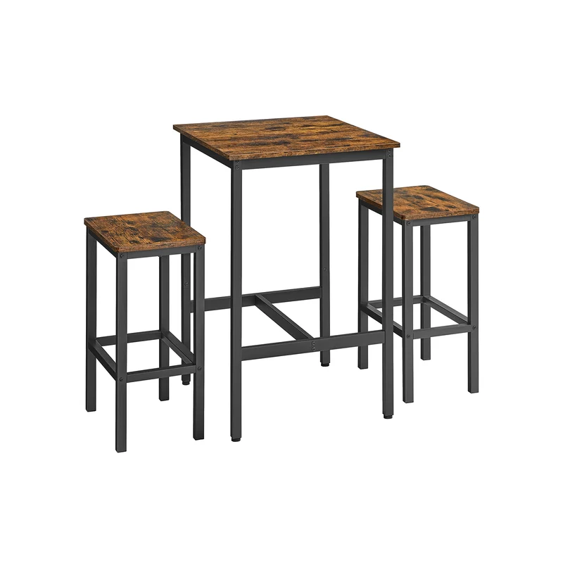 Set di Tavolo da Bar con 2 Sgabelli Marrone Vintage