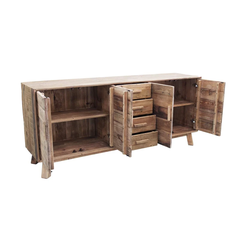 Madia con 4 ante e 4 cassetti in Pino riciclato cm 200x48x85 - PINE