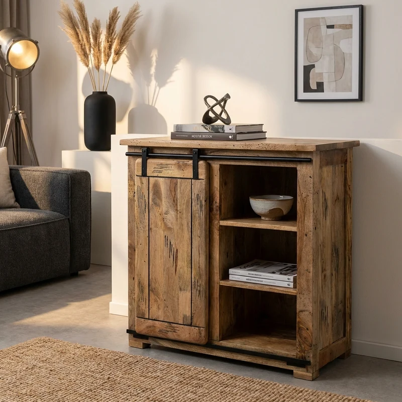 Mobiletto per soggiorno Industrial in Legno cm 90x45x90 - RICK