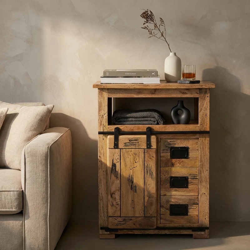 Mobiletto per soggiorno Industrial in Legno cm 70x45x90 - RICK