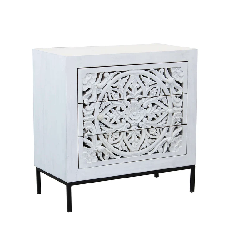 Cassettiera con decoro 3 cassetti in Legno Metallo cm 80x40x80 - KONNOR