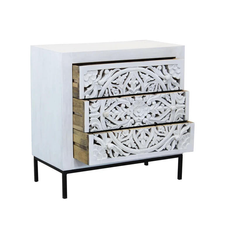 Cassettiera con decoro 3 cassetti in Legno Metallo cm 80x40x80 - KONNOR