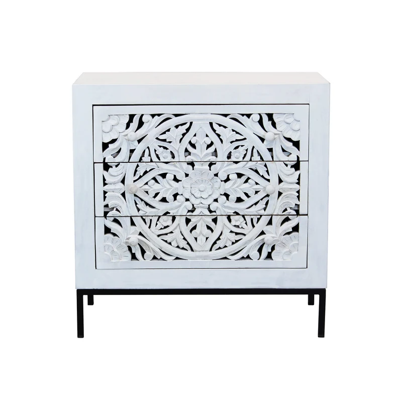 Cassettiera con decoro 3 cassetti in Legno Metallo cm 80x40x80 - KONNOR