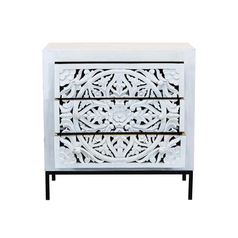 Cassettiera con decoro 3 cassetti in Legno Metallo cm 80x40x80 - KONNOR