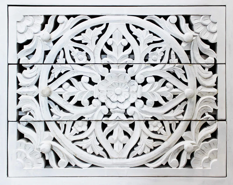 Cassettiera con decoro 3 cassetti in Legno Metallo cm 80x40x80 - KONNOR