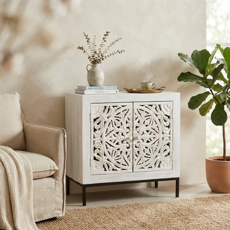 Cassettiera con decoro 2 ante in Legno Metallo cm 80x40x80 - KONNOR
