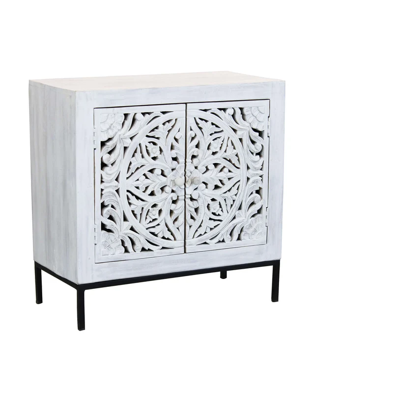 Cassettiera con decoro 2 ante in Legno Metallo cm 80x40x80 - KONNOR