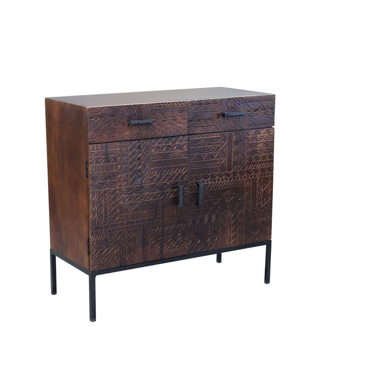 Cassettiera con decoro 2 ante 2 cassetti in Legno Metallo cm 90x40x85 - GIDEON
