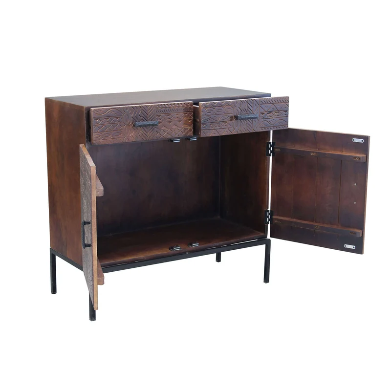 Cassettiera con decoro 2 ante 2 cassetti in Legno Metallo cm 90x40x85 - GIDEON