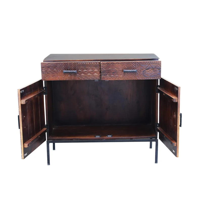 Cassettiera con decoro 2 ante 2 cassetti in Legno Metallo cm 90x40x85 - GIDEON