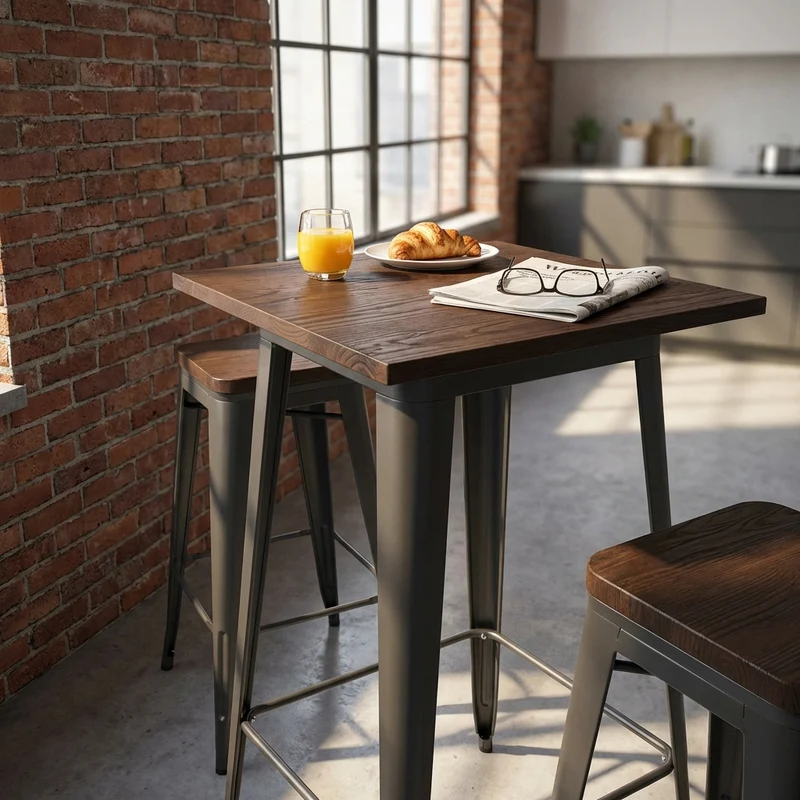Tavolo in Acciaio Legno cm 60x60x103 - JAKE