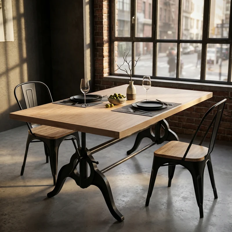 Tavolo da Pranzo Industrial con Piano in legno cm 180x85 - CHARLTON