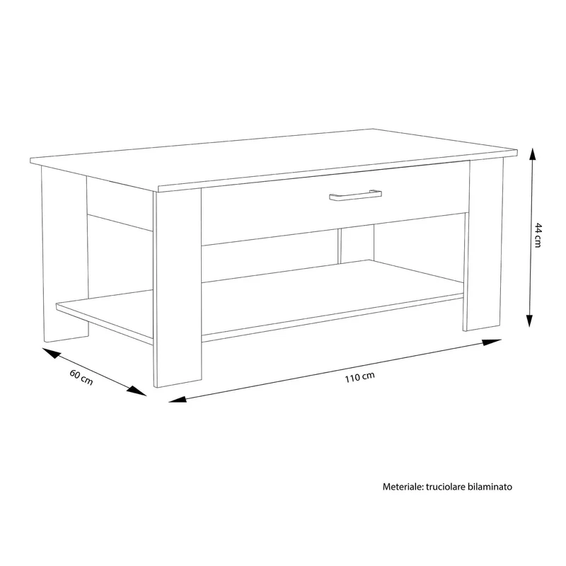 Tavolino da Salotto Moderno in Legno Composito FSC cm 110x46 50 - JONNY