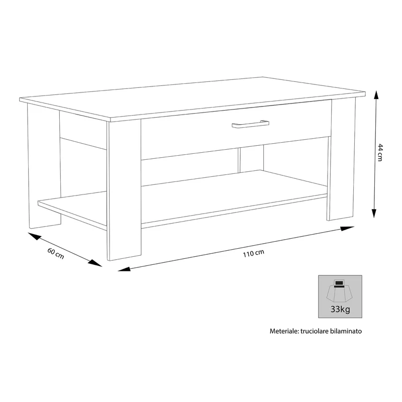 Tavolino da Salotto Moderno in Legno Composito FSC cm 110x46 50 - JONNY