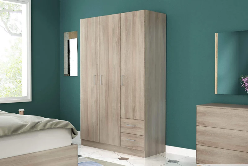 Armadio con 3 ante 2 cassetti in Legno Composito cm 120x52x190 - JOEY