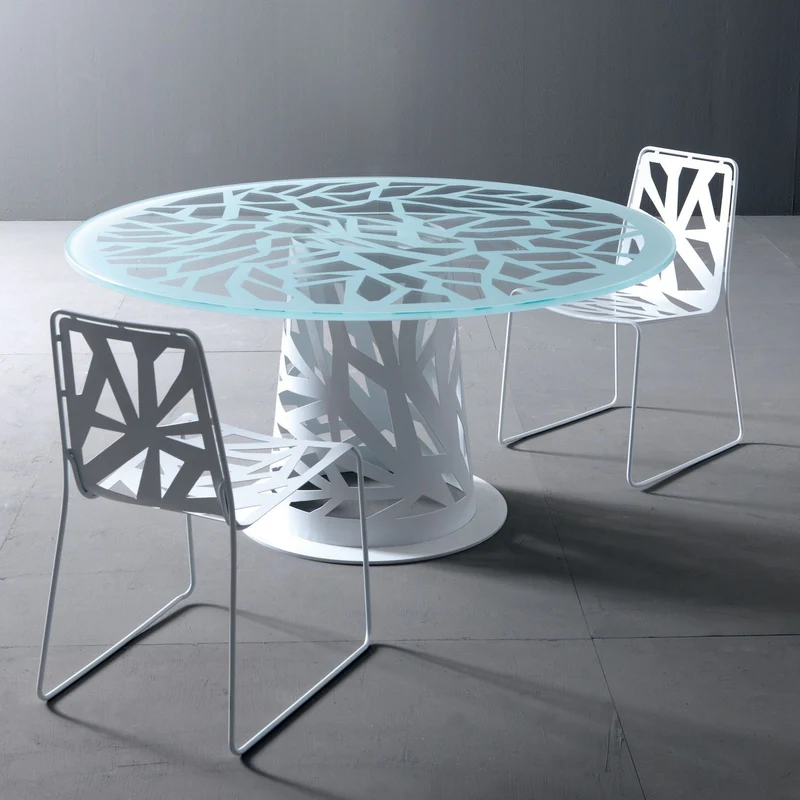 Tavolo rotondo in vetro e metallo Domino