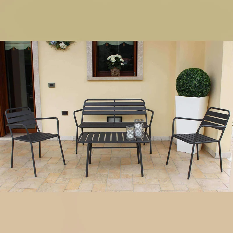 Salotto da Giardino 4 posti con Tavolino in Acciaio - ZACKERY
