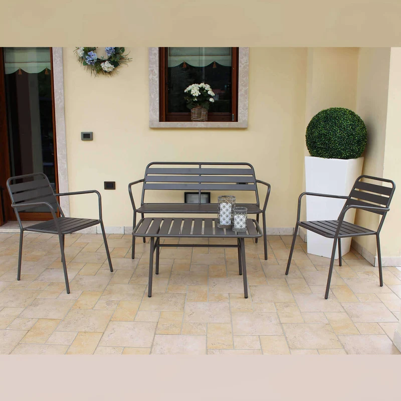 Salotto da Giardino 4 posti con Tavolino in Acciaio - ZACKERY
