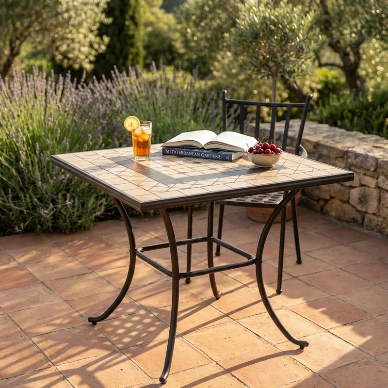 Tavolo da Giardino Quadrato con piano in Mosaico 80x80 - NEVIL