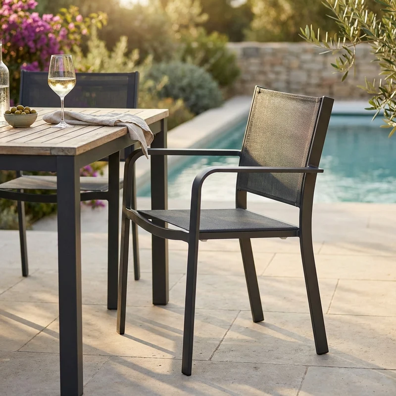 Poltrona da Giardino Impilabile in Alluminio Textilene cm 56x61x84 - WARD