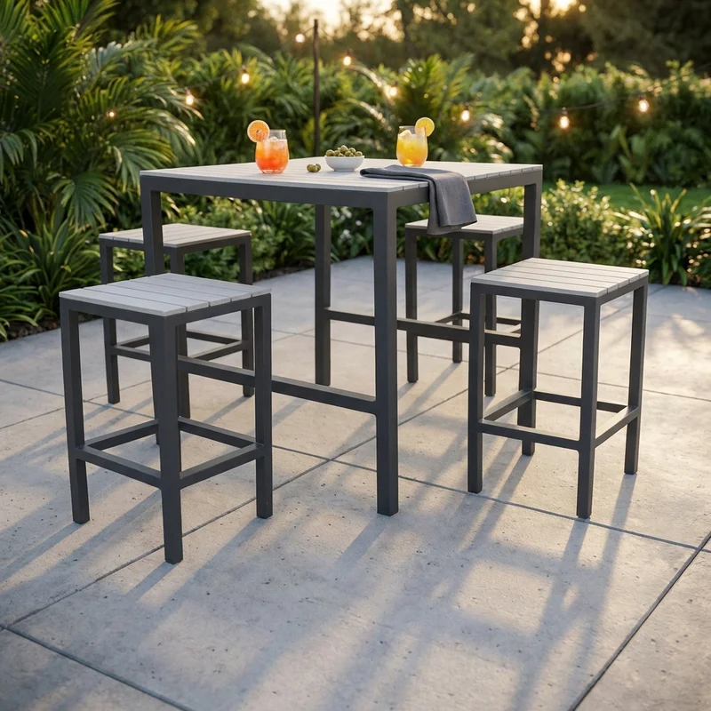 Set Tavolo Bar da Esterno con 4 Sgabelli cm 83 5x83 5 - CORY
