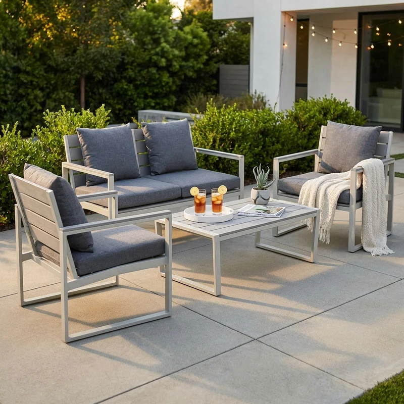 Salotto da Giardino 4 posti con cuscini in Alluminio Polywood - ANTHONY